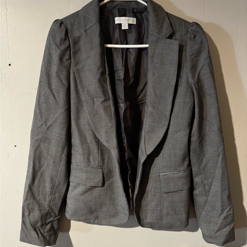 New York & Company Gray Checkered Blazer